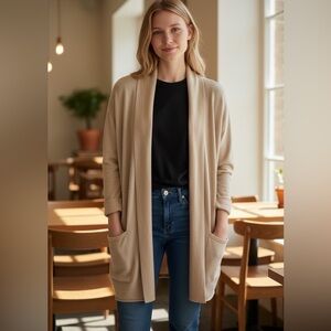 @unstaciable Eileen Fisher Elegant Beige Open-Front Cashmere  Sweater